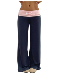 Logo personnalisé imprimé femmes polaire coton pantalons de survêtement couleur bloc taille basse replier sur baggy <span class=keywords><strong>pantalon</strong></span> à jambes larges pour les femmes - Product Image 1