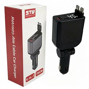 2025 hot sale 4-in-1 led digital display car phone <b>charger</b> fast charging retractable 2 <b>cables</b> adapter <b>type</b>-<b>c</b> pd charging otp ovp - Product Image 6