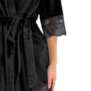 Encaje cosido cálido terciopelo <span class=keywords><strong>rosa</strong></span> negro Sexy manga corta Albornoz <span class=keywords><strong>pijama</strong></span> - Product Image 1