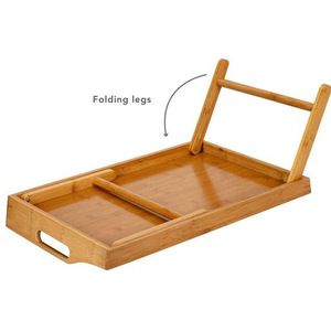 <b>Folding</b> Bamboo Tray <b>Table</b> 55.4x34.3x25cm Trestle Base Minimalist Design For <b>Outdoor</b> Breakfast Work Laptop Use - Product Image 3
