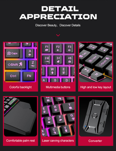 Set de Teclado de Una Mano TF950 al por Mayor, Cinco <span class=keywords><strong>Piezas</strong></span>: Teclado, Ratón, Alfombrilla de Ratón, Adaptador y Soporte para Teléfono para Jugar - Product Image 5