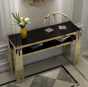 Meubles de salon, table d'entrée, table <span class=keywords><strong>console</strong></span> en <span class=keywords><strong>acier</strong></span> inoxydable doré et <span class=keywords><strong>verre</strong></span> noir pour la maison et l'hôtel - Product Image 3