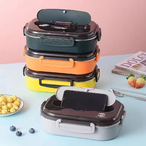 High Quality Stainless Steel Bento <b>Box</b> Thermal Insulated Plastic Lid Heatable Leak Proof BPA Free 3-Compartment Foldable <b>Lunch</b> - Product Image 5