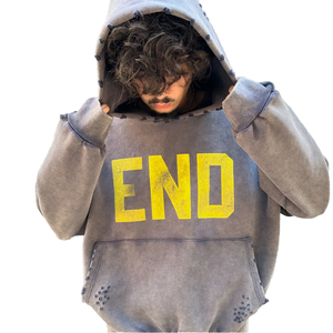 Men's <b>Vintage</b> Wash Distress Hoodie Pullover Custom Heavyweight French Terry 100% Cotton <b>Oversized</b> Fit <b>Sweatshirts</b> - Product Image 3