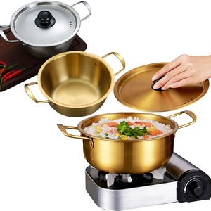 Korean Double Handle Gold Silver Instant Stainless Steel Instant Noodle <strong>Small</strong> Boiling Soup <strong>Pot</strong> for Induction <strong>Cooker</strong> Cooking - Product Image 1