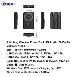 Wholesale OEM <b>Magnetic</b> Wireless Powerbank 10000mAh 5000mAh With Stand 2 <b>Cable</b> Type C Input for Phone Watch - Product Image 3