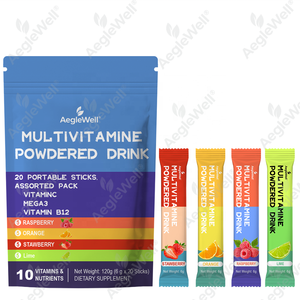 Mezcla <span class=keywords><strong>de</strong></span> Bebida en Polvo Multivitamínica OEM con <span class=keywords><strong>Vitamina</strong></span> <span class=keywords><strong>C</strong></span>, Omega 3 y B12, 20 Sobres <span class=keywords><strong>de</strong></span> Sabores Variados - Suplemento Nutricional Diario 10 en <span class=keywords><strong>1</strong></span> - Product Image 2