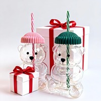 Gobelet en verre borosilicate à haute teneur en borosilicate avec paille, motif ours de Noël mignon, cadeau de Noël en verre, vente en gros