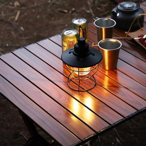 Table pliante portable d'extérieur en alliage d'aluminium, couleur grain de bois, rectangulaire 121x59.5x48cm, pour camping, barbecue, plage - Product Image 2