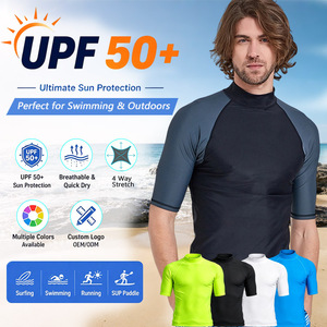 เสื้อแรชการ์ดแขนสั้นสำหรับผู้ชาย ป้องกันแสงแดด UPF 50+ แห้งเร็ว ยืดได้ 4 ทิศทาง รับผลิตแบบ OEM ODM - Product Image 1