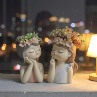 Pot de fleurs en résine artisanal en forme de buste de fille aux yeux fermés avec trou de drainage, pot à succulentes en forme de couronne, décoration de bureau, maison et jardin