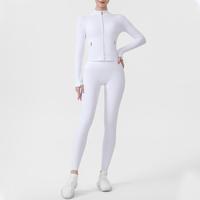 Conjunto de 2 Piezas de Chaqueta Corta de Yoga de Alta Calidad, Lujosa, Elástica, de Spandex/Nylon, Ajustada, Transpirable y de Secado Rápido