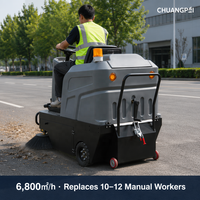 Balayeuse électrique autoportée 1250 mm de largeur, batterie 48 V, machine de balayage de rue, bac de 80 L, 6800 ㎡ /h pour parking, usine, route