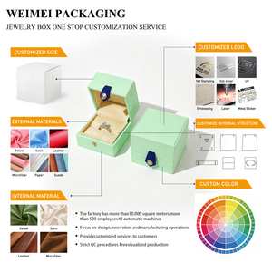 WEIMEI Custom Logo Luxury Sage Green PU Leather Square Jewelry Box with Black Tab Gold Stud Ring Necklace Packaging jewelry box - Product Image 2