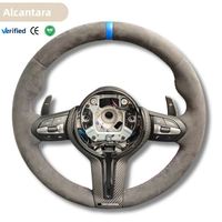 Volant personnalisé en suède et fibre de carbone avec bande supérieure bleue pour BMW F30 F10 E90 E46 M3 M4 2012 E71 E70 F06 M340i 328i F80