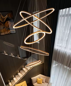 Lámpara colgante de círculo colgante para sala de estar interior, candelabro de anillo de acero LED moderno - Product Image 3