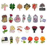 En stock : Épingles en émail et autocollants métalliques pour téléphone, style Cottagecore Forêt, motifs fleurs sauvages, champignons, plantes et nature, pour les amateurs d'art