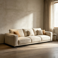 Canapé sectionnel moderne trois places avec dossier divisé et accoudoirs carrés, revêtement en tissu, garnissage en mousse densité 32, mobilier de salon