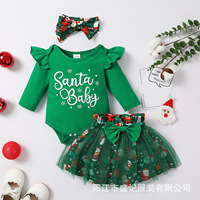 Ensemble trois pièces en coton anti-bactérien pour bébés filles, robe de Noël Harper, automne-hiver