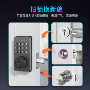 Smart Door Lock With Password Keypad And <b>Bluetooth</b> Unlock For Indoor Use Black Aluminum Alloy Material - Product Image 3