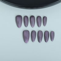 Uñas artificiales de ojo de gato púrpura reutilizables de alta calidad, estilo Simple hecho a mano para dedos, venta al por mayor de fábrica