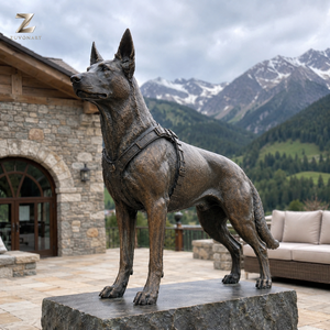 Statue de chien K9 grandeur nature en bronze, sculpture de berger <span class=keywords><strong>allemand</strong></span> moulée à la main avec harnais pour la décoration de parcs, villas et cours. - Product Image 6
