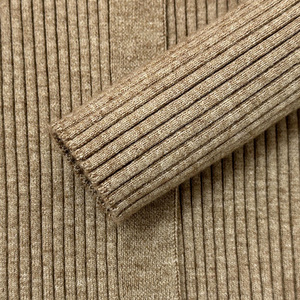 Cárdigan de punto acanalado vertical con cuello en V <span class=keywords><strong>para</strong></span> mujer, color camel liso, manga larga, abotonado, corte ajustado, estilo minimalista <span class=keywords><strong>para</strong></span> el día a día - Product Image 4