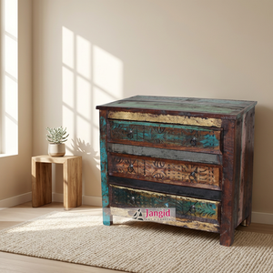 Vintage Recycled Mango Wooden Living Room Cabinets Chest of <b>Drawers</b> 3 <b>Drawers</b> Storage Furniture Bedside <b>Drawer</b> Table - Product Image 6