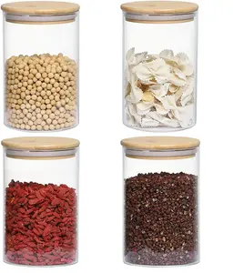 Frascos de vidrio con hermético de bambú tapas de latas de cocina conjunto de contenedor de almacenamiento de alimentos para dulces especias grano de café