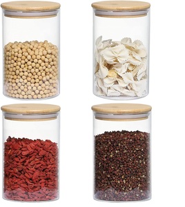 Glass Jars with Airtight Bamboo Lids, Glass Canisters Set Kitchen Food Storage Container for Candy, Spices, Coffee Bean