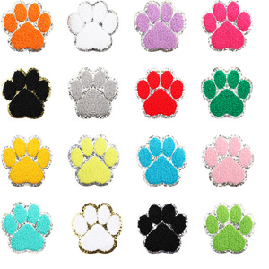 Ferro em 6CM Dog Paw Shape Bonito Chenille <span class=keywords><strong>Patches</strong></span> Bulk Embroidery Heat Press DIY Colorido Paw Chenille Patch Bag para Hat Clothing - Product Image 2