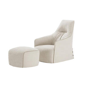 Sillón de Salón de Diseño Moderno con Reposapiés, Sillón <span class=keywords><strong>Individual</strong></span> Blanco con Respaldo Alto y Reposabrazos para Muebles de Sala de Estar - Product Image 6