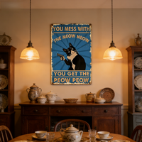 Décoration murale rustique en fer rectangulaire avec chat élégant et paysage - 'Are You Pooping' - Décoration murale 'Mur de Gloire' avec chat noir pour anniversaire et mariage