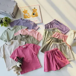 2024 Zomer Lente Nieuwe Kinderkleding Meisje Snoep Kleur Groothandel Korte Mouw T-Shirt Kids 2 Stuks Kleding Fiets Korte Set