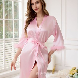 <span class=keywords><strong>Novia</strong></span> y dama de honor Vestidos de mañana para mujer Camisón Mangas peludas Cumpleaños Novias Fiesta Pijamas Boda Vestidos de mañana - Product Image 4