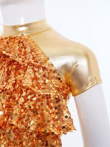 6-16 Kids Girls Latin Dance For Competition Dance <b>Top</b> <b>Metallic</b> Glossy Costumes <b>Top</b> Dance Wear Stage Performance Parties Shows - Product Image 3