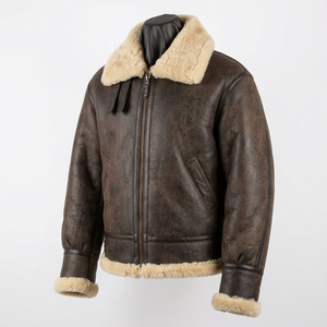Blouson aviateur vintage B3 en peau de mouton pour homme, veste bomber décontractée en cuir véritable, style aviateur R.A.F, écologique et respirant - Product Image 1