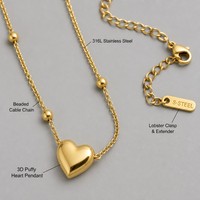 Collier ras du cou tendance JinSpark en acier inoxydable plaqué or 18 carats avec pendentif cœur, bijoux délicats pour femme, idéal pour mariage