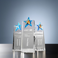 ELOR Coloré Cristal Trophée Cinq Étoiles Conception Creative Exquis Sculpté Société Réunion Annuelle Excellent Employé Souvenir