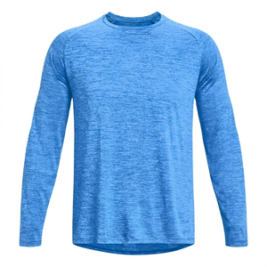 Camiseta de Punto Azul Sólido de Manga Larga de Secado Rápido para Hombre, Corte Regular, Cuello Redondo, Estilo Casual - Product Image 2