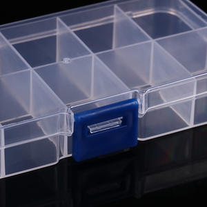Boîte de rangement en plastique transparent à 10 compartiments avec couvercle à bouton bleu pour bijoux, outils, perles, organisateurs de nail art, utilisation sur bureau - Product Image 3