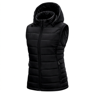 <b>Women's</b> <b>Black</b> Lightweight Packable Puffer Vest Hooded Travel <b>Waistcoat</b> Casual Outdoor Bodywarmer Insulated Factory Direct OEM - Product Image 1