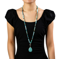 Collier tendance pour femme, style bohème occidental, avec pierres naturelles de 8 mm, verre cristal, nœuds et pendentif rond en forme de goutte d'eau