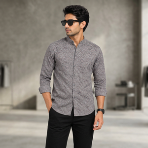 Chemise habillée homme 100 % coton à manches longues, imprimée délavée, col rabattu, bouton unique, tissée, formelle, ODM, 140g, pour le printemps - Product Image 4