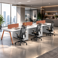 Poste de travail de bureau pour 6 personnes avec cloison de séparation, armoire de rangement, espace ouvert modulaire pour projet de bureau
