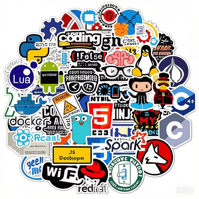 Home Decoration PVC Programmer Software Programming Language Stickers 50pcs/Bag Printed on Vinyl