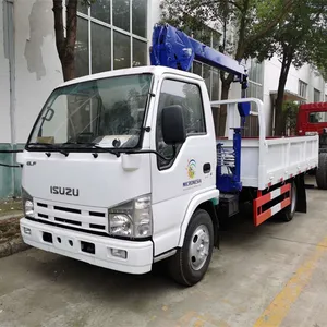 4x2 ISUZU 600P 130hp kamyona monte vinç 2.1 ton 3.2 ton 4 tons düz mafsallı vinç bomu araç