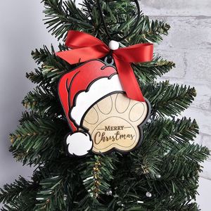 Gato garra impresión Navidad <span class=keywords><strong>sombrero</strong></span> colgante árbol <span class=keywords><strong>de</strong></span> Navidad decoración colgante pequeño cartón artesanías <span class=keywords><strong>de</strong></span> madera - Product Image 4