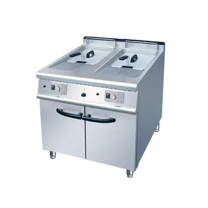 Popular 24L*2 Two Tank Commercial Gas Type Deep Fryer With Cabinet For Restaurant