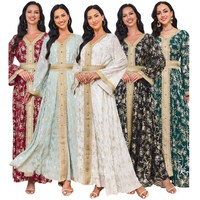Robes de soirée de luxe islamiques en dentelle pour le Moyen-Orient et Dubaï, avec motifs floraux estampés, style mode